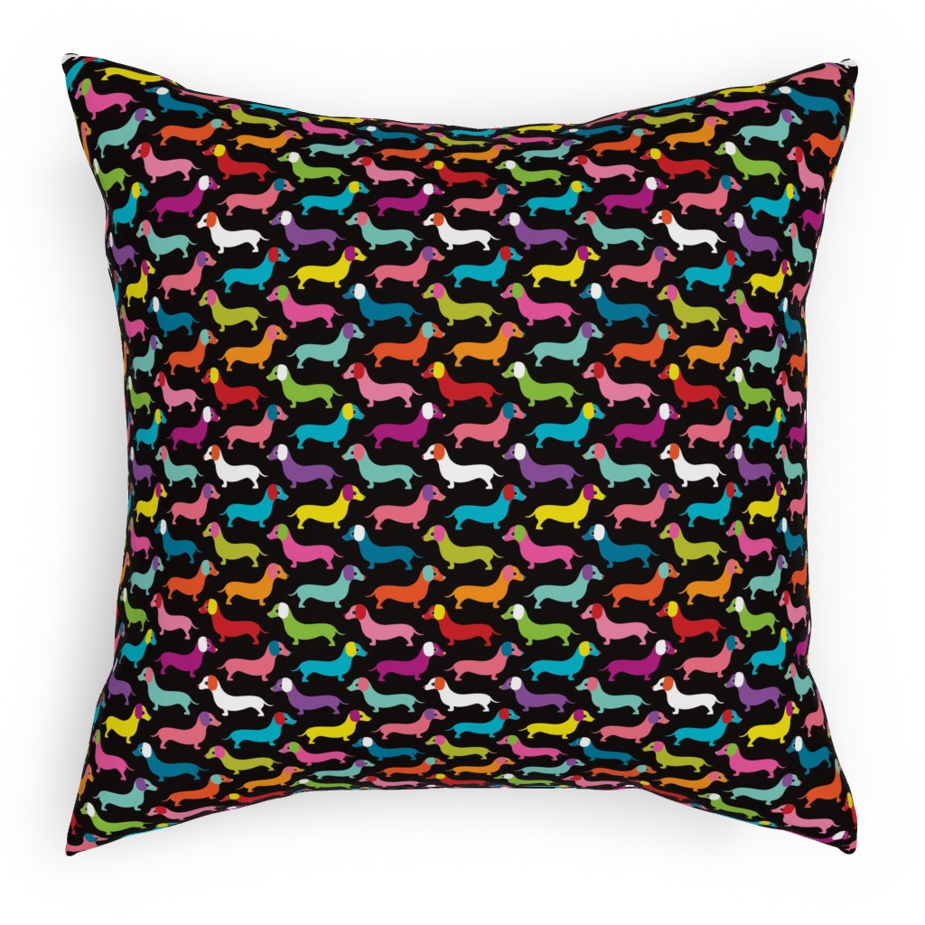 Retro Dachshund Dogs Pillow, Woven, White, 18x18, Double Sided, Multicolor