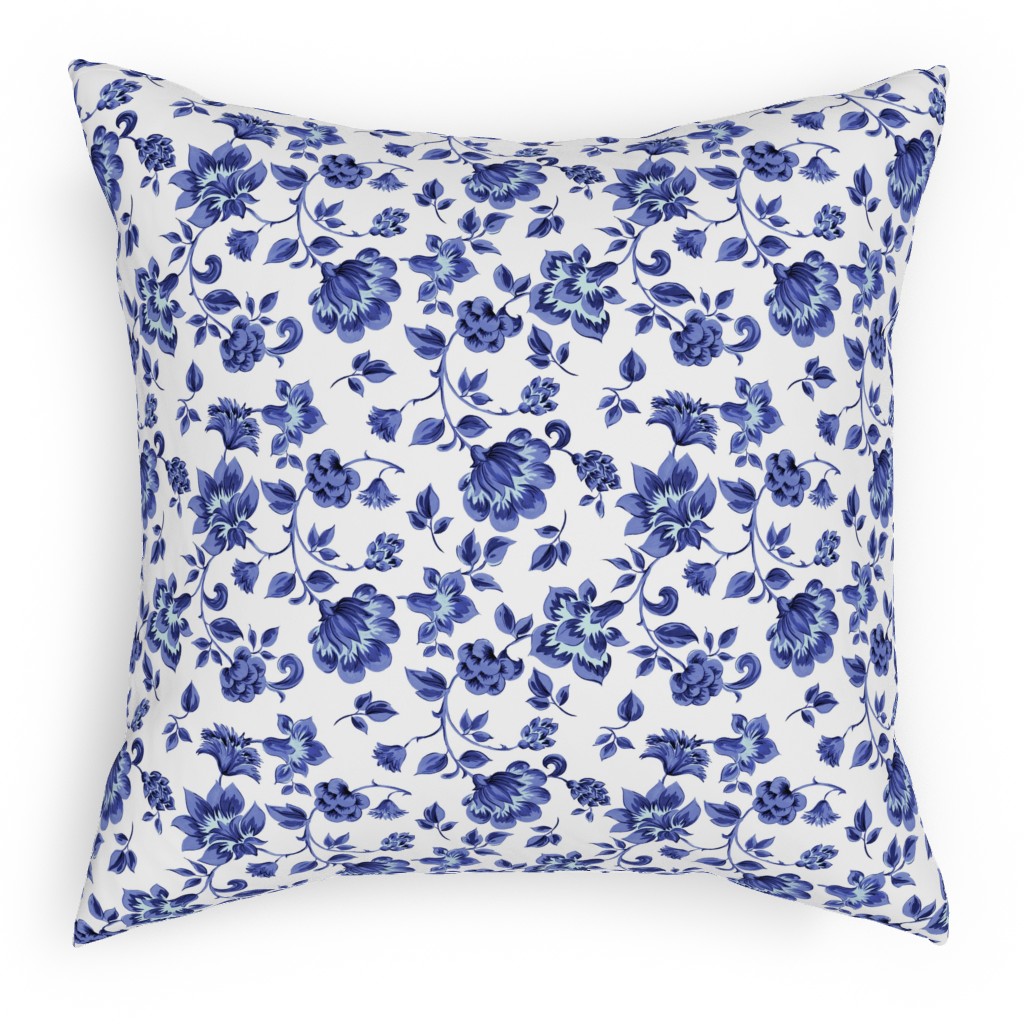 Fleurs De Provence - Blue and White Pillow, Woven, White, 18x18, Double Sided, Blue
