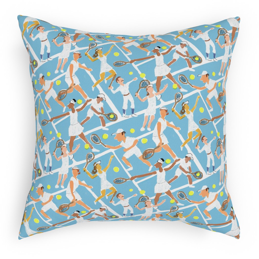 Tennis Whites Watercolor - Blue Pillow, Woven, White, 18x18, Double Sided, Multicolor