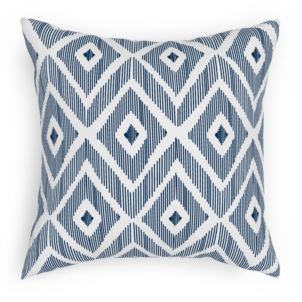 Ikat - Navy Pillow, Woven, White, 18x18, Double Sided, Blue