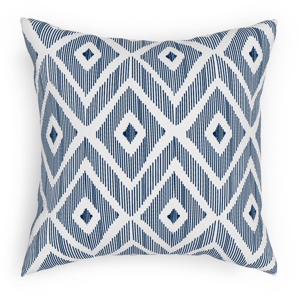 Ikat - Navy Pillow, Woven, White, 18x18, Double Sided, Blue, True Blue