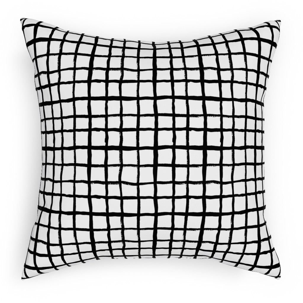 Simple Grid - Classic - Black and White Pillow, Woven, White, 18x18, Double Sided, Black, Black