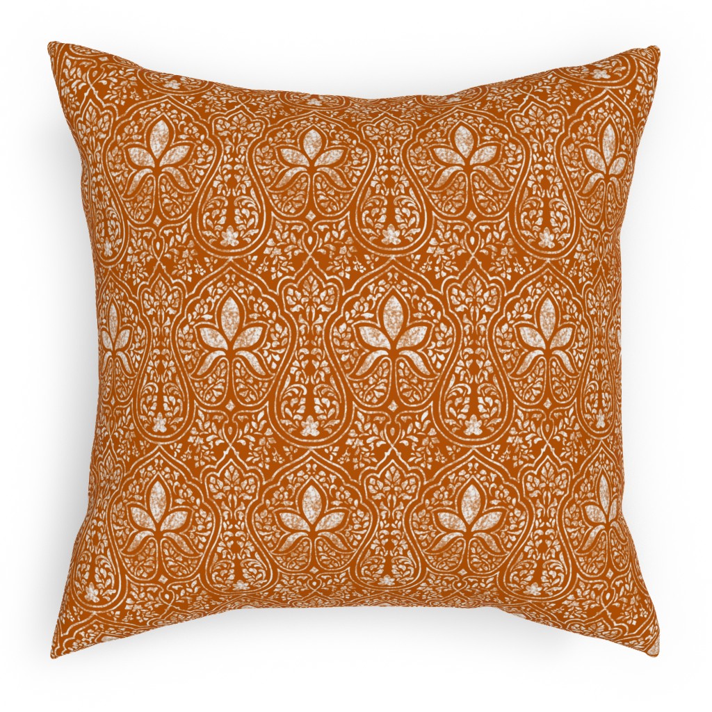 Rajkumari Batik - Spice and White Pillow, Woven, White, 18x18, Double Sided, Orange