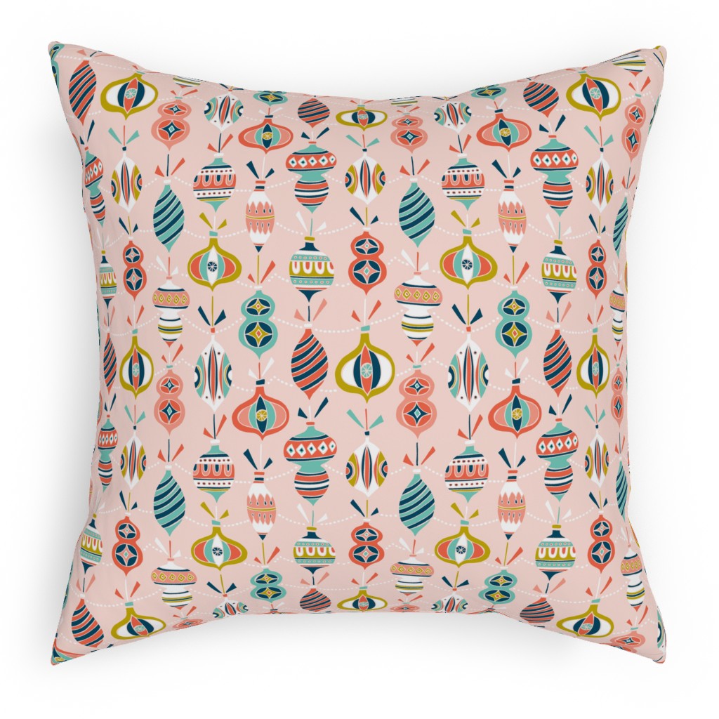 Decorated Christmas Ornaments - Pink Pillow, Woven, White, 18x18, Double Sided, Multicolor