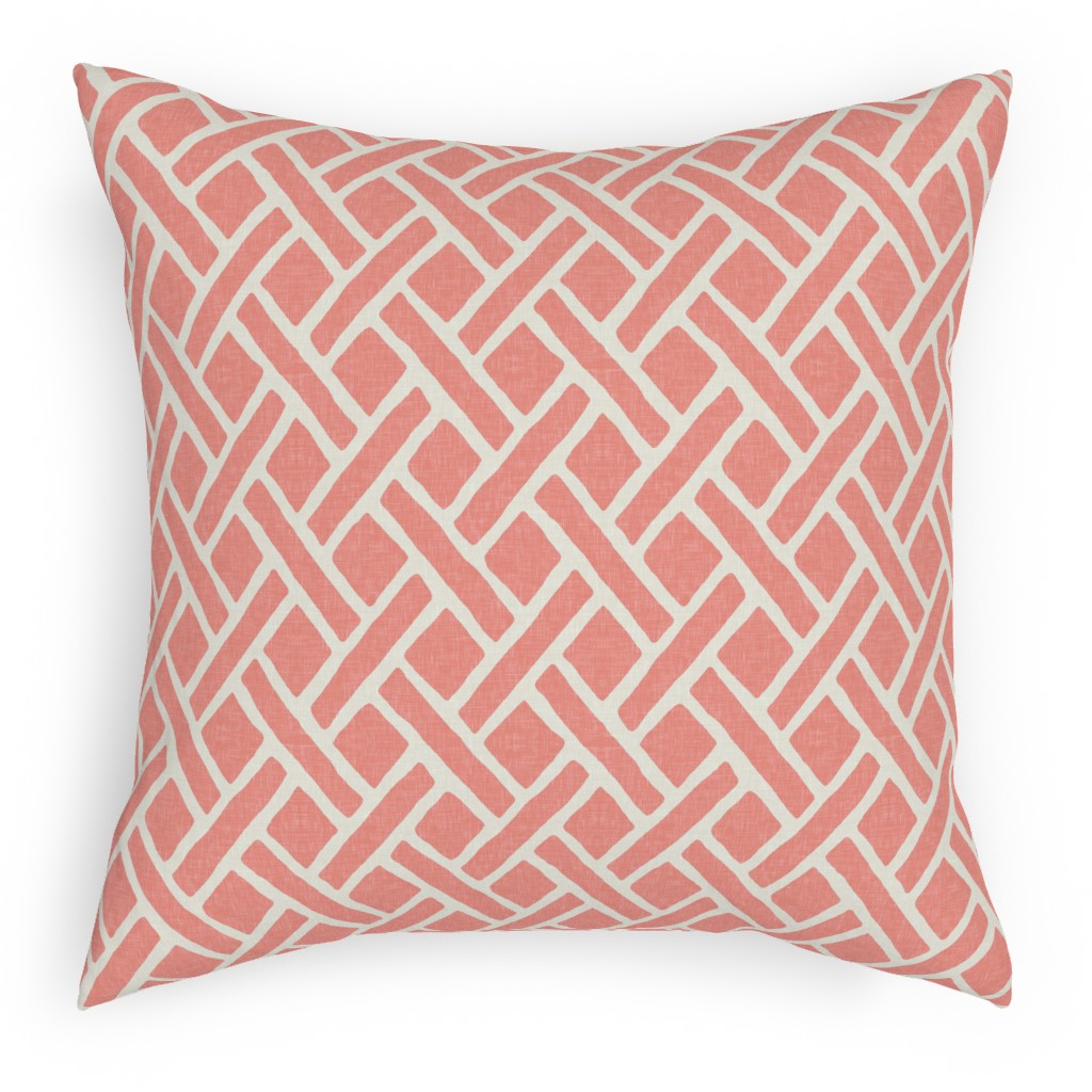 Lattice - Light Coral Pillow, Woven, White, 18x18, Double Sided, Pink, Bright Pink