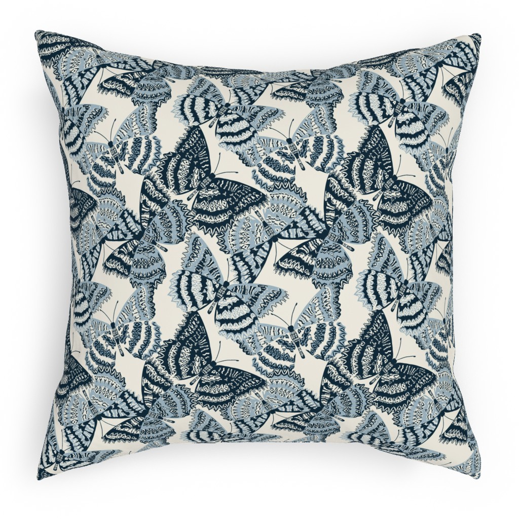 Butterfly - Hand Drawn - Blue Pillow, Woven, White, 18x18, Double Sided, Blue, True Blue