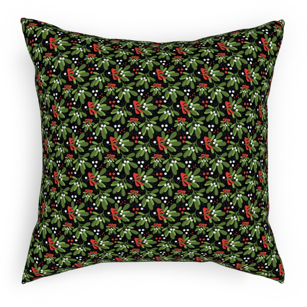 Mistletoe Night on Black Pillow, Woven, White, 18x18, Double Sided, Multicolor
