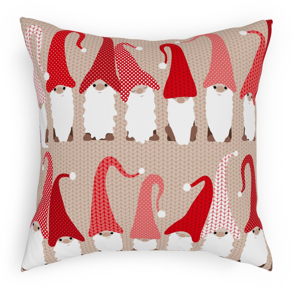 Gnome Friends - Red Pillow, Woven, White, 18x18, Double Sided, Red