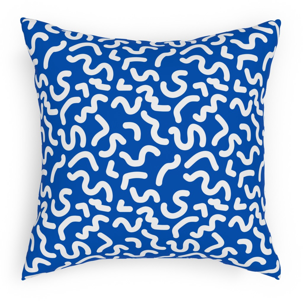 Dark Squiggles - Blue Pillow, Woven, White, 18x18, Double Sided, Blue