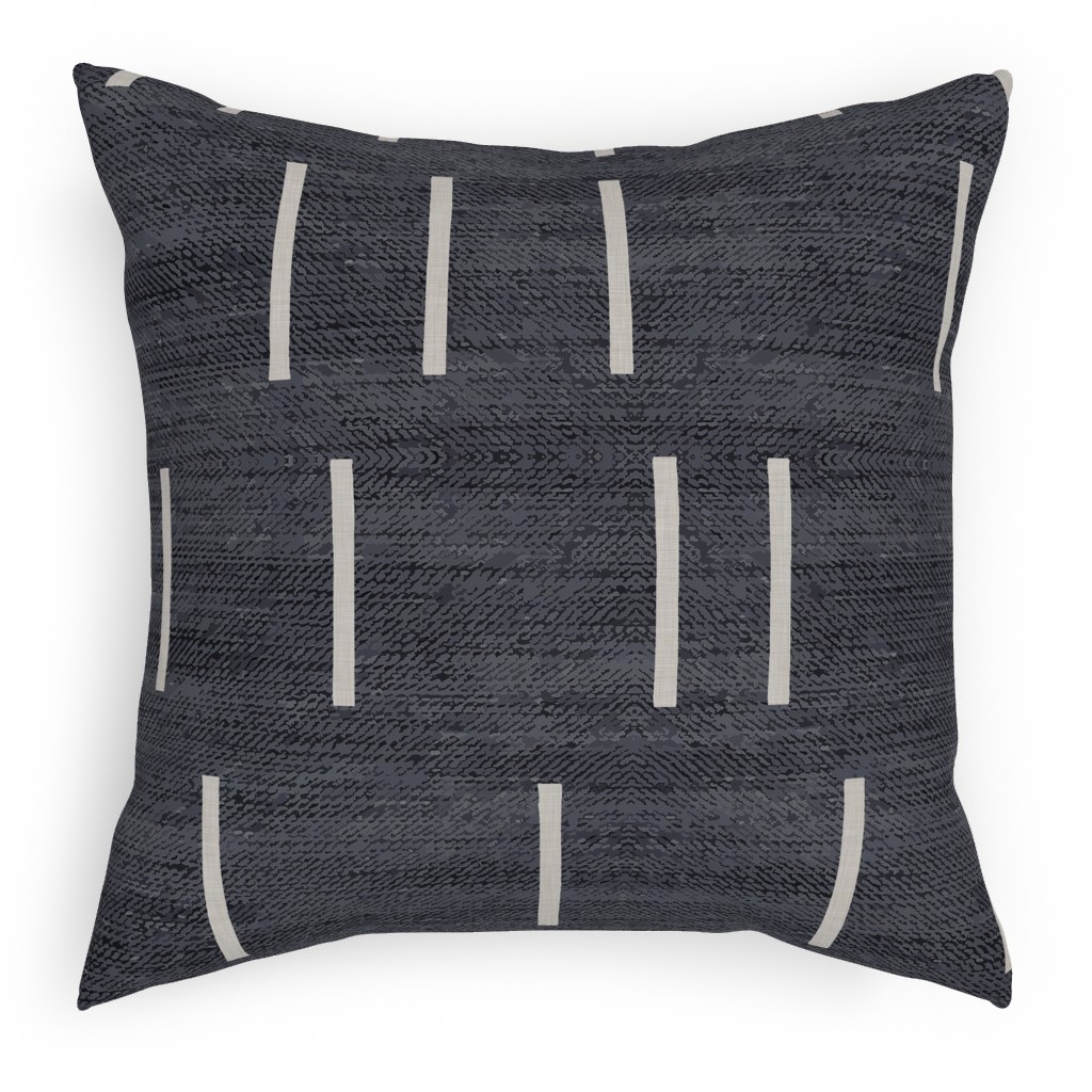 Line Mudcloth - Denim Pillow, Woven, White, 18x18, Double Sided, Gray, Gray