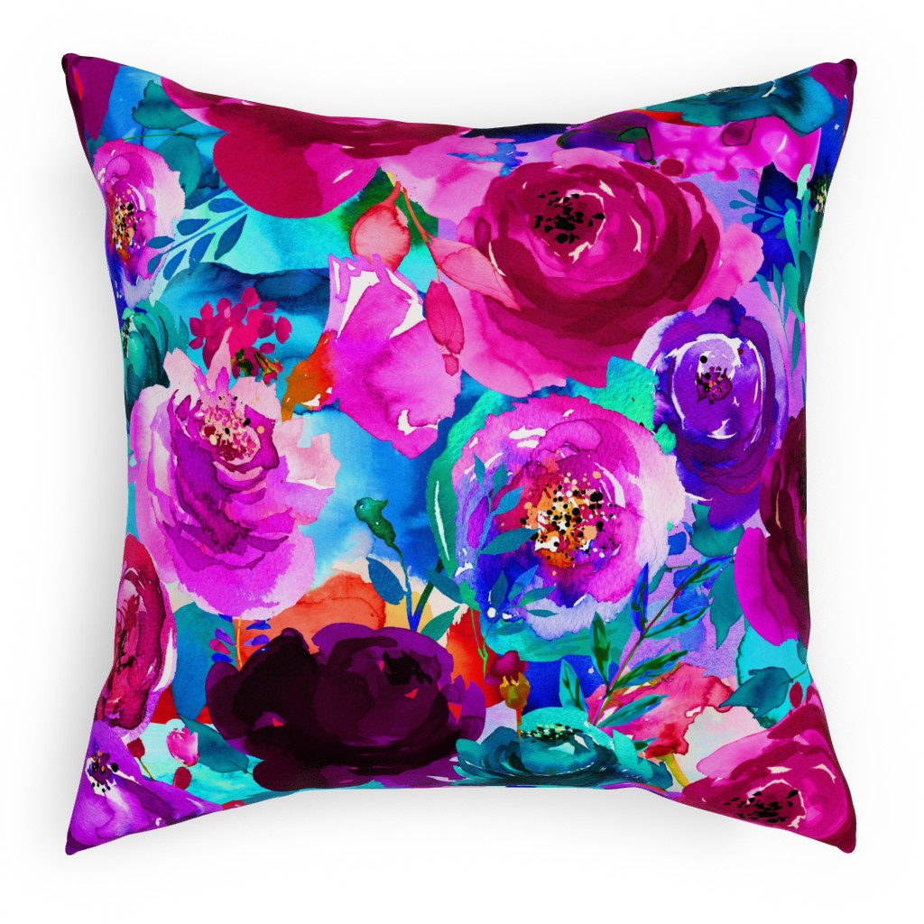 Happily Ever After Boho - Aqua Hues Pillow, Woven, White, 18x18, Double Sided, Pink, Bright Pink