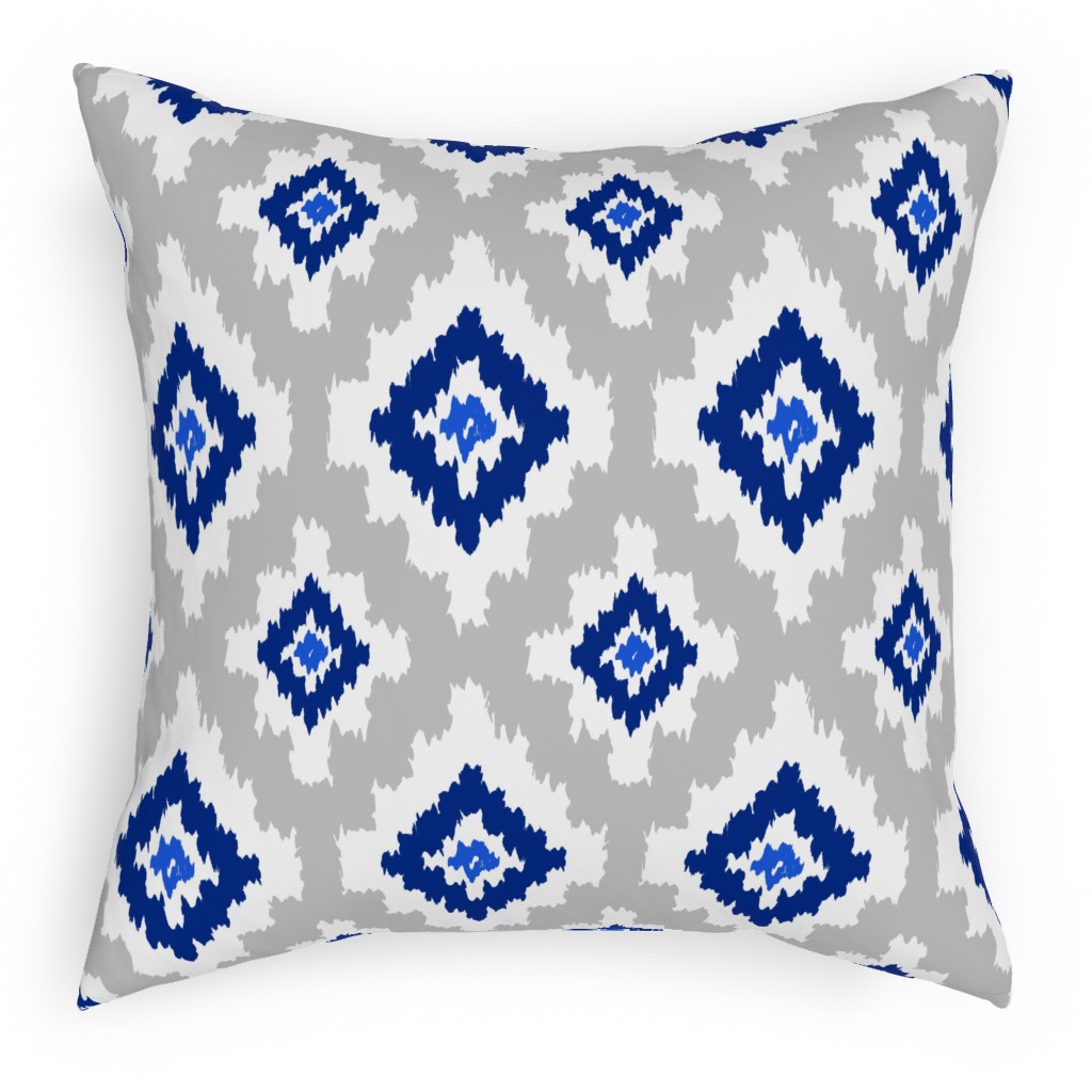 Boho Ikat in Blue & Grey Pillow, Woven, White, 18x18, Double Sided, Blue