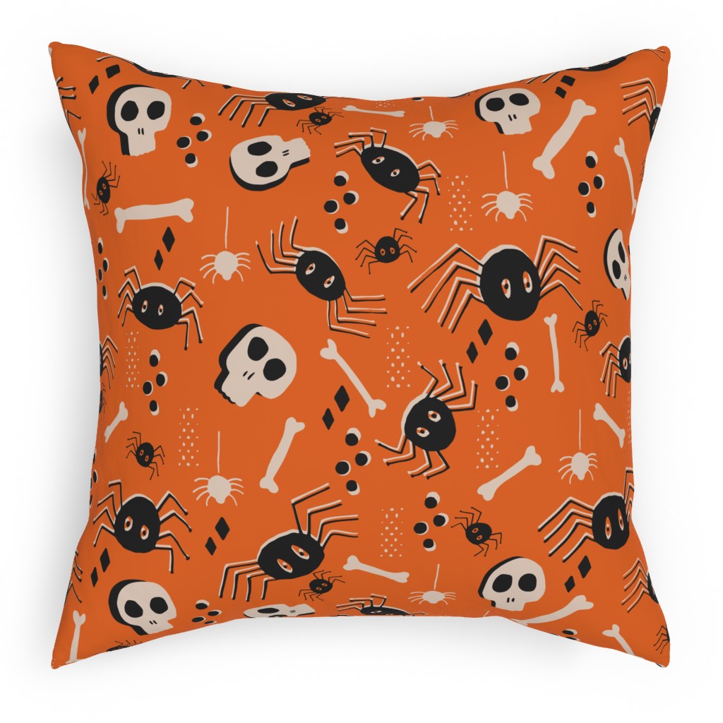 Vintage Halloween - Orange and Black Pillow, Woven, White, 18x18, Double Sided, Orange