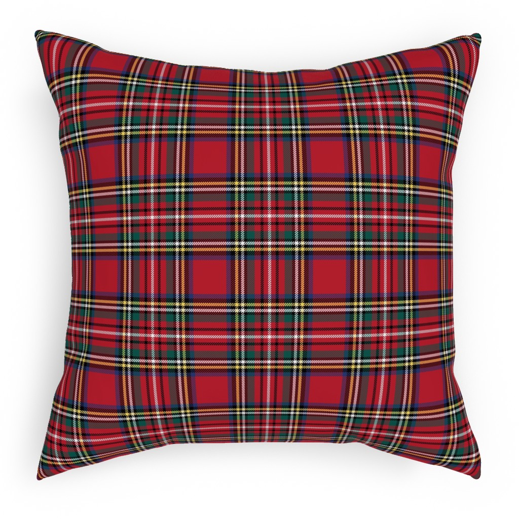 Royal Stewart Tartan Style Repeat Perfect for Christmas Pillow, Woven, White, 18x18, Double Sided, Red, Red