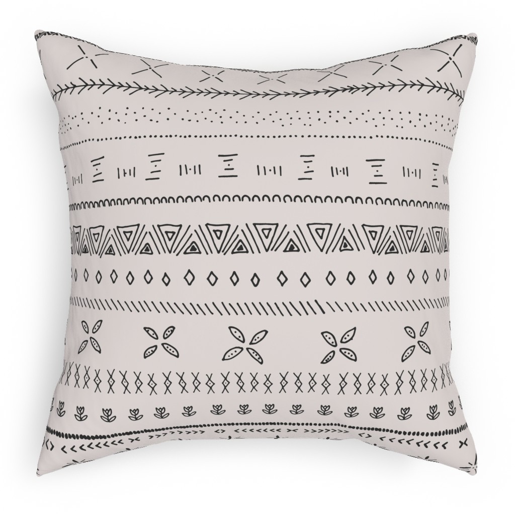 Boho Print Pillow, Woven, White, 18x18, Double Sided, Beige