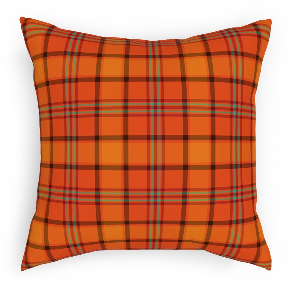 Orange With Black Plaid Pillow, Woven, White, 18x18, Double Sided, Orange