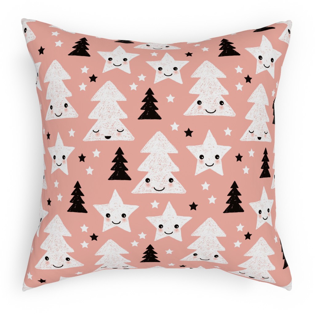Merry Christmas Kawaii - Pink Pillow, Woven, White, 18x18, Double Sided, Pink, Bright Pink