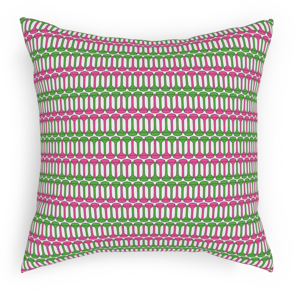 Golf Tees Pattern - Green and Pink Pillow, Woven, White, 18x18, Double Sided, Multicolor