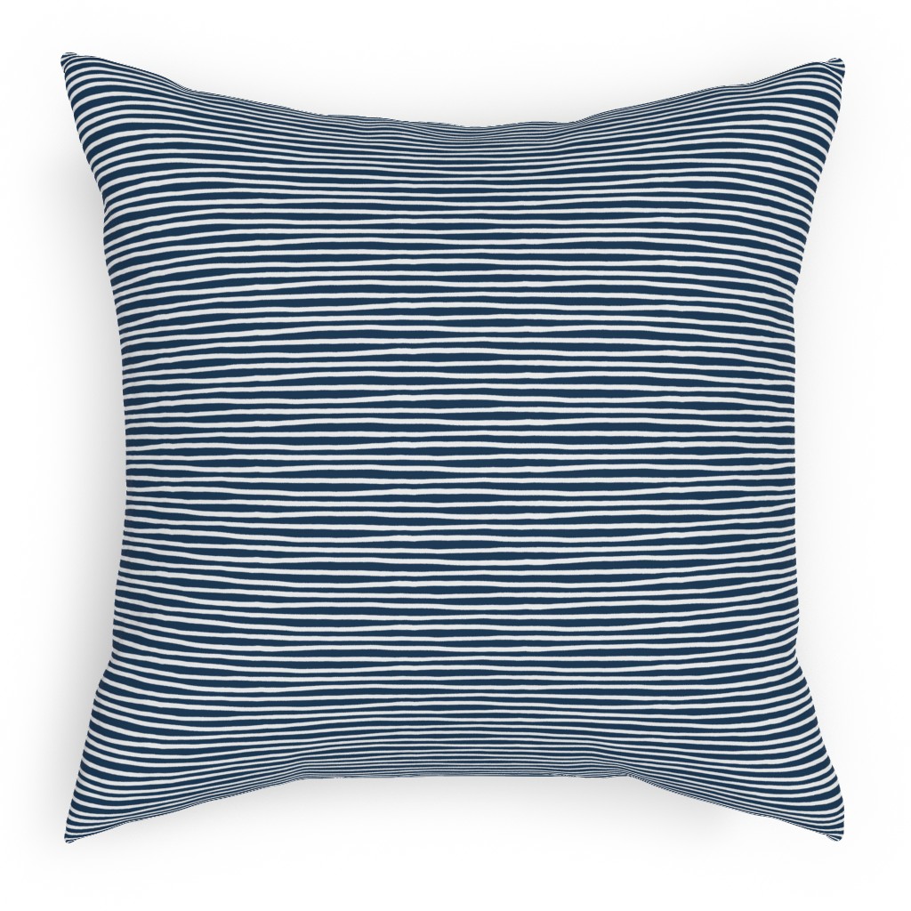 Navy Blue and White Stripes Pillow, Woven, White, 18x18, Double Sided, Blue