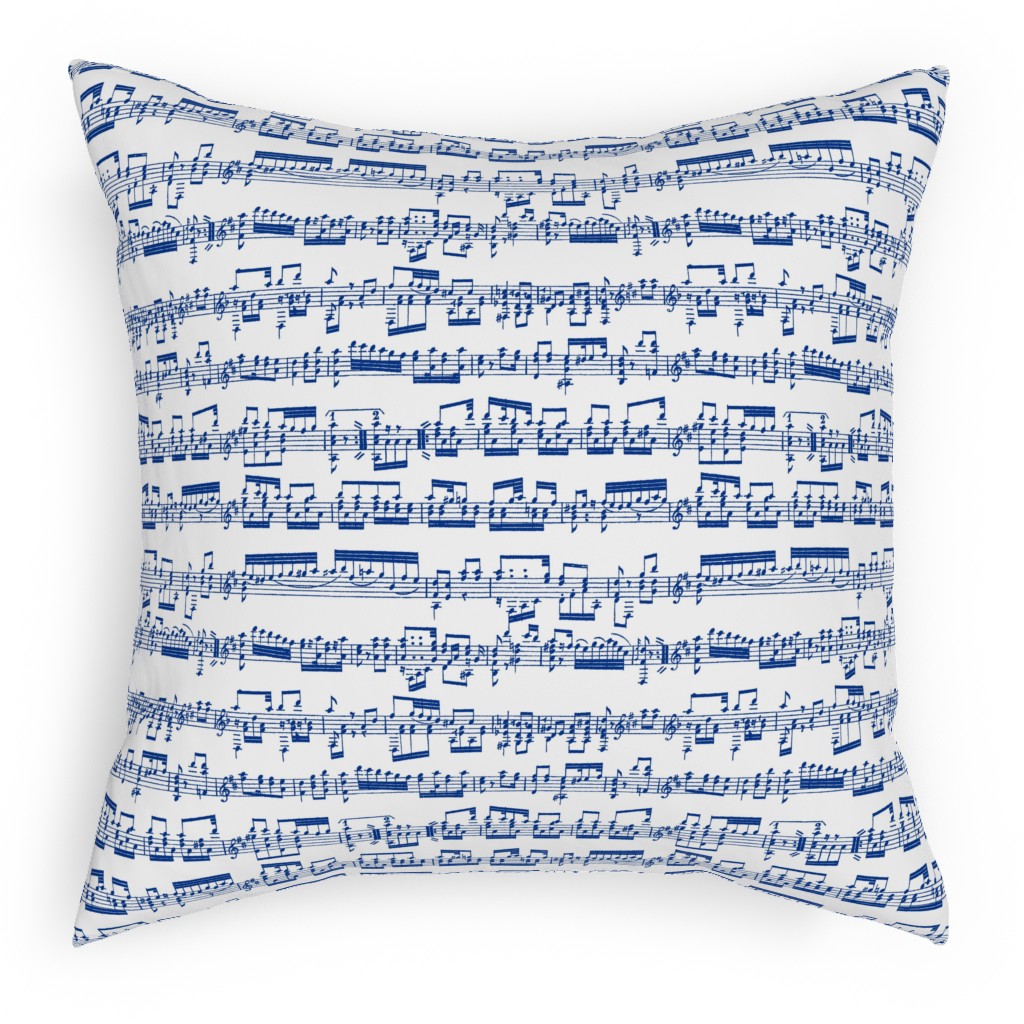 Sheet Music Pillow, Woven, White, 18x18, Double Sided, Blue