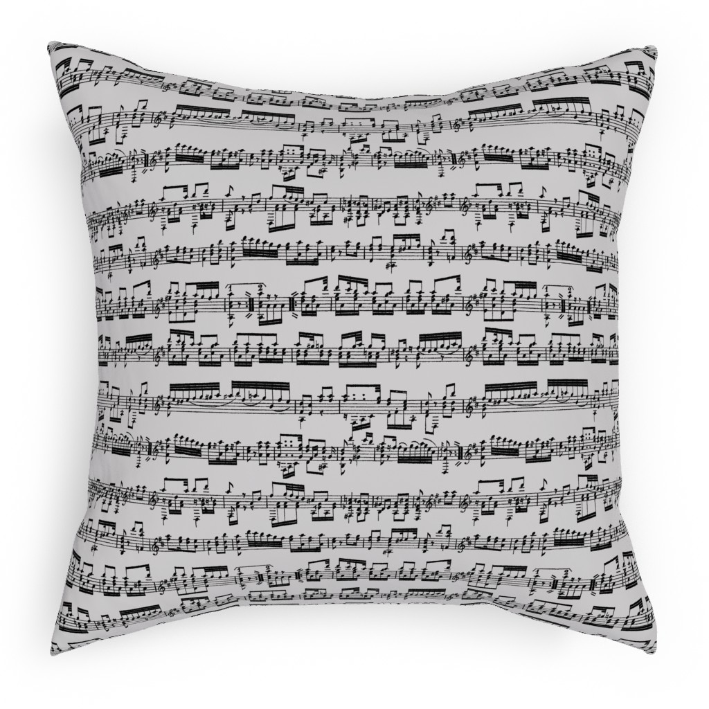 Sheet Music Pillow, Woven, White, 18x18, Double Sided, Gray, Dove Gray