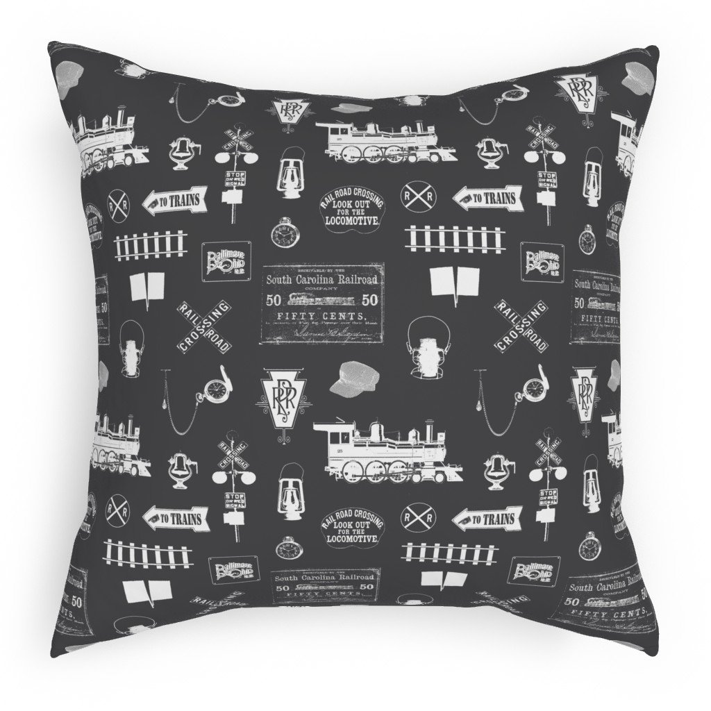 Railroad Pillow, Woven, White, 18x18, Double Sided, Gray, Flint