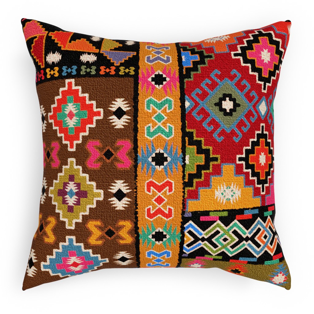 Kilim - Brown Pillow, Woven, White, 18x18, Double Sided, Multicolor