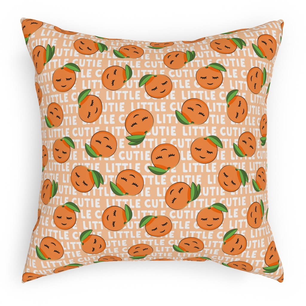 Little Cutie - Happy Oranges - Orange Pillow, Woven, White, 18x18, Double Sided, Orange