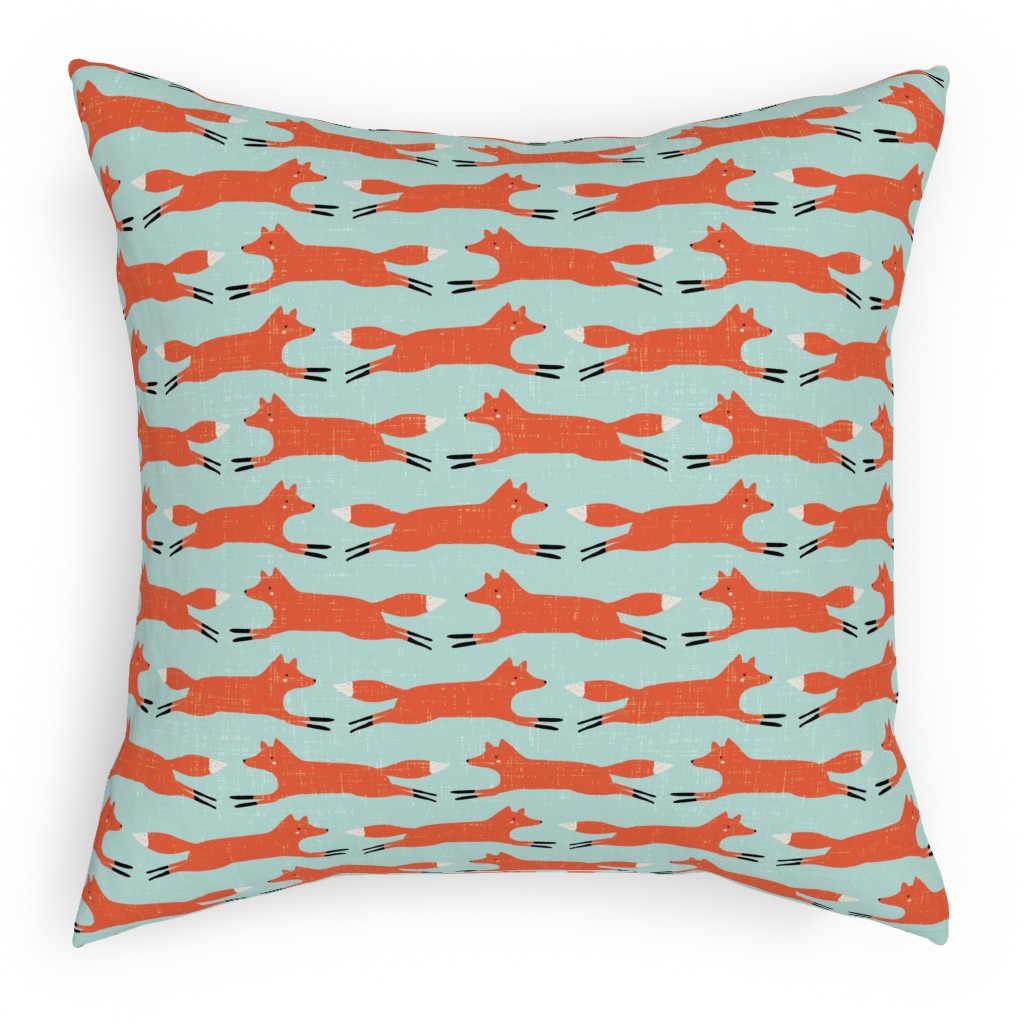 Little Orange Fox - Orange and Green Pillow, Woven, White, 18x18, Double Sided, Orange, Orange