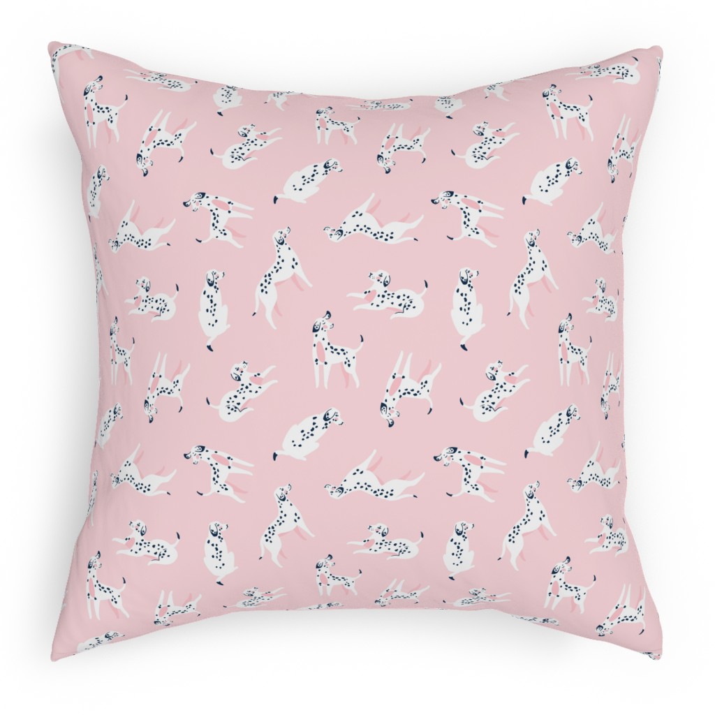 Funny Dalmatian - Pink Pillow, Woven, White, 18x18, Double Sided, Pink