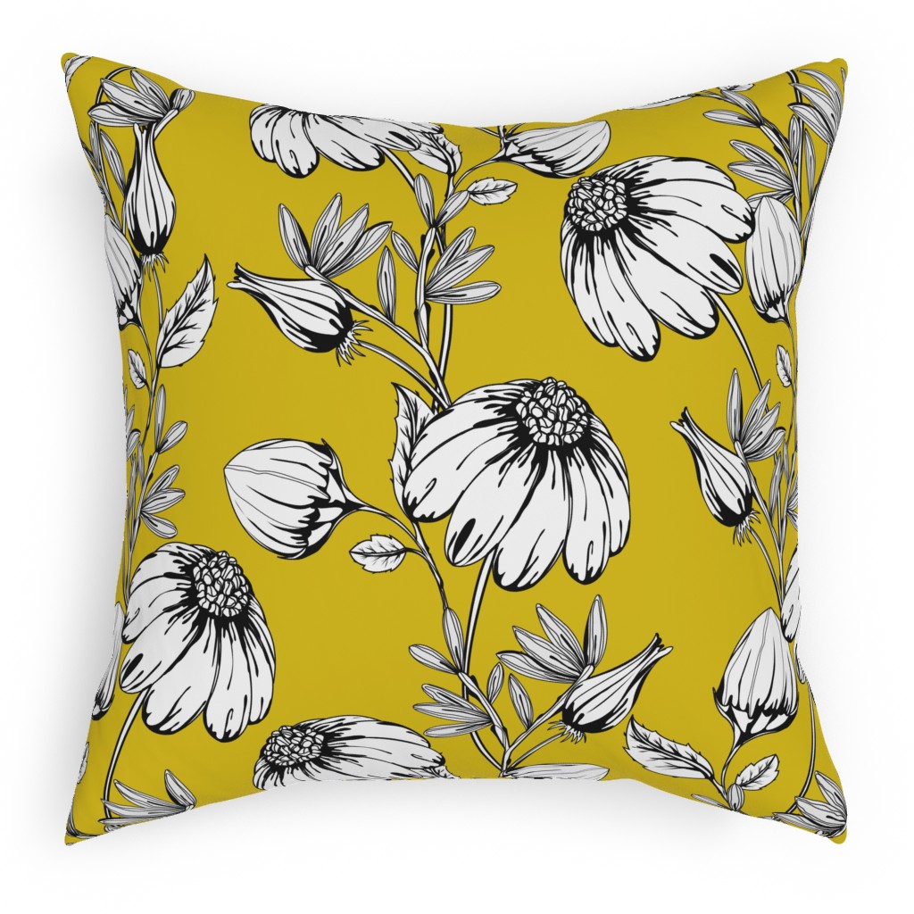 Bloom Floral - Yellow Pillow, Woven, White, 18x18, Double Sided, Yellow, Classic Yellow