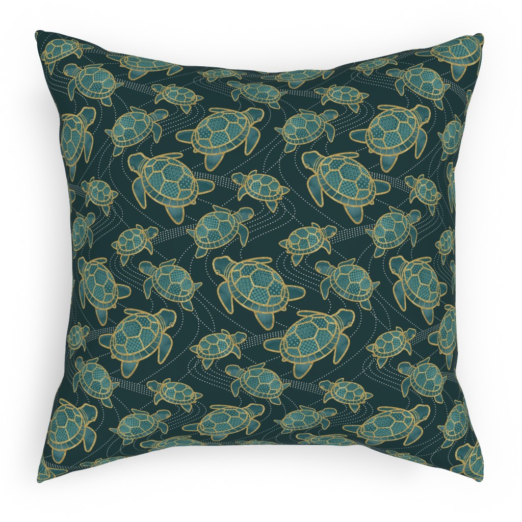 Turtles - Green Pillow, Woven, White, 18x18, Double Sided, Green