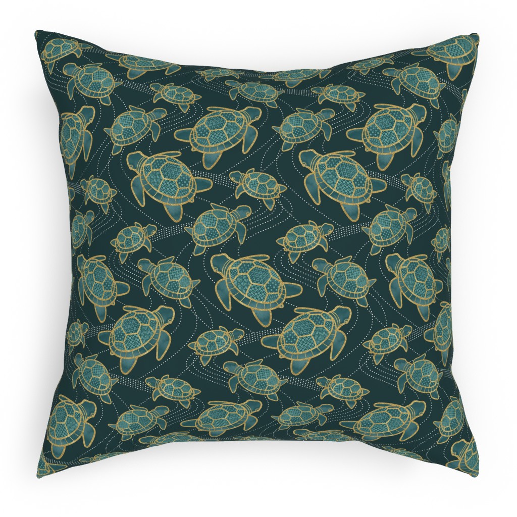 Turtles - Green Pillow, Woven, White, 18x18, Double Sided, Green, Classic Green