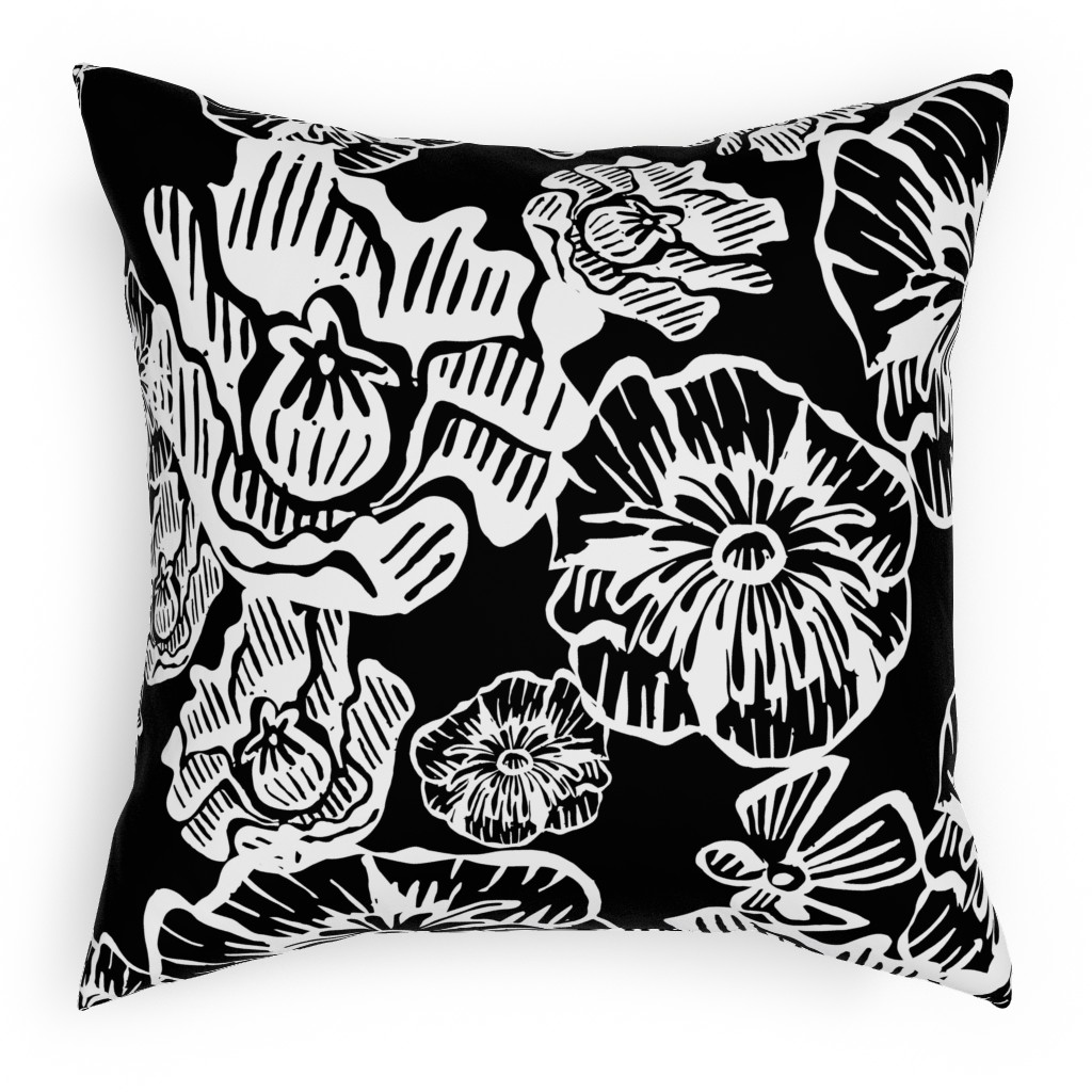 Poppy Arty Pillow, Woven, White, 18x18, Double Sided, Black