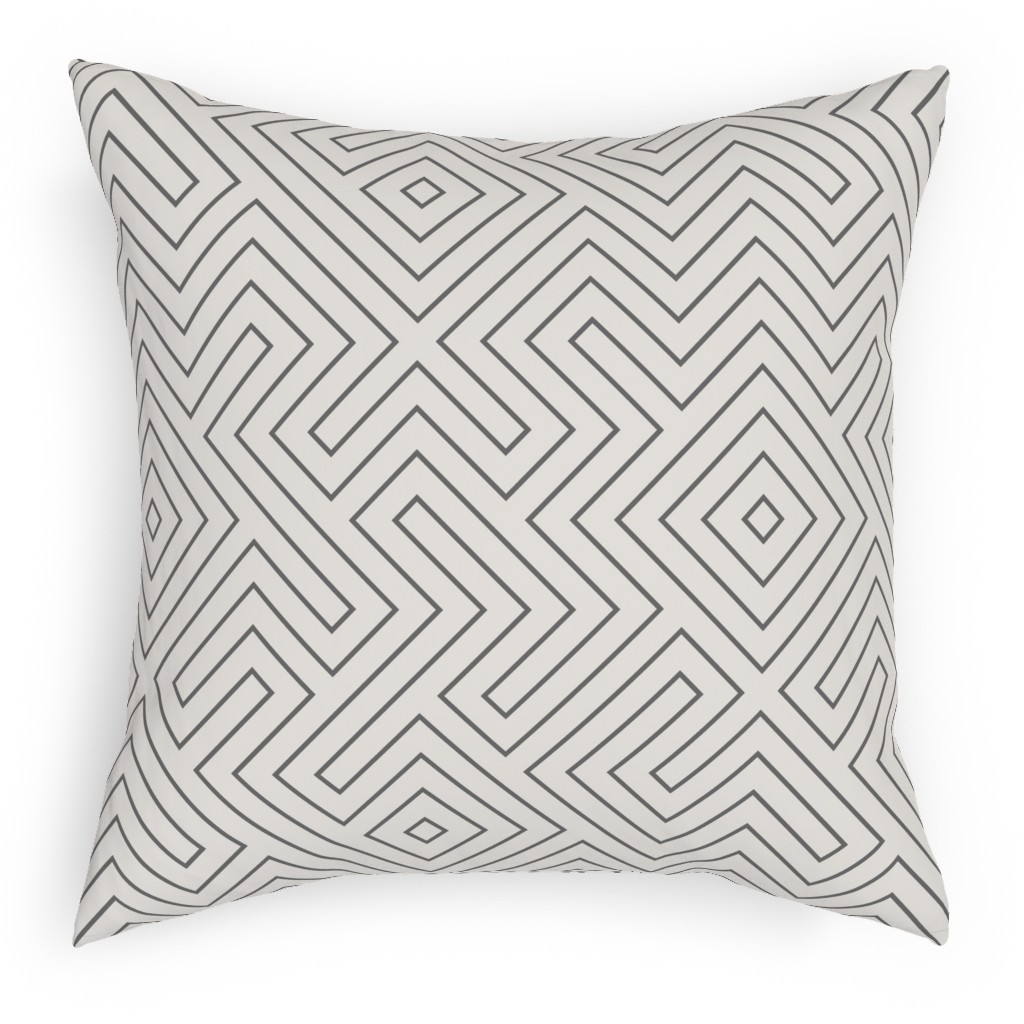 Tribal Maze - Cement on Cream Pillow, Woven, White, 18x18, Double Sided, Gray, Gray