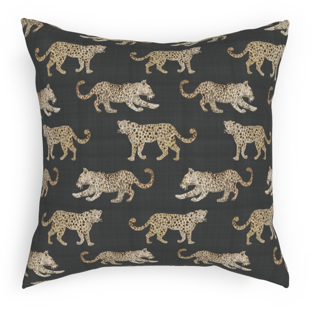 Leopard Parade Pillow, Woven, White, 18x18, Double Sided, Gray, Dark Gray