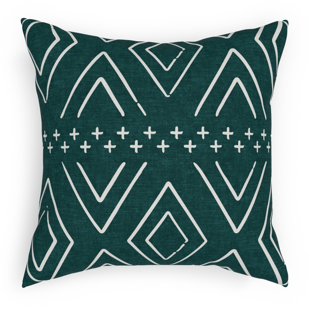 Farmhouse Diamonds Pillow, Woven, White, 18x18, Double Sided, Green