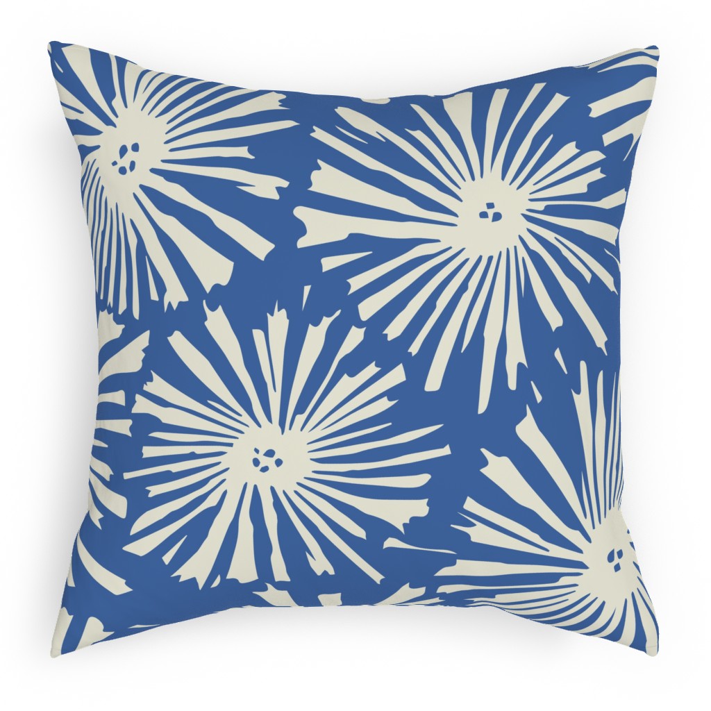 Cactus Blooms - Cream on Blue Pillow, Woven, White, 18x18, Double Sided, Blue, True Blue