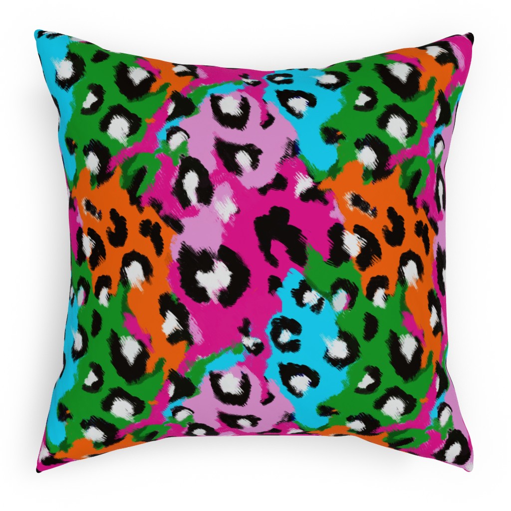 Leopard Print - Bright Pillow, Woven, White, 18x18, Double Sided, Multicolor
