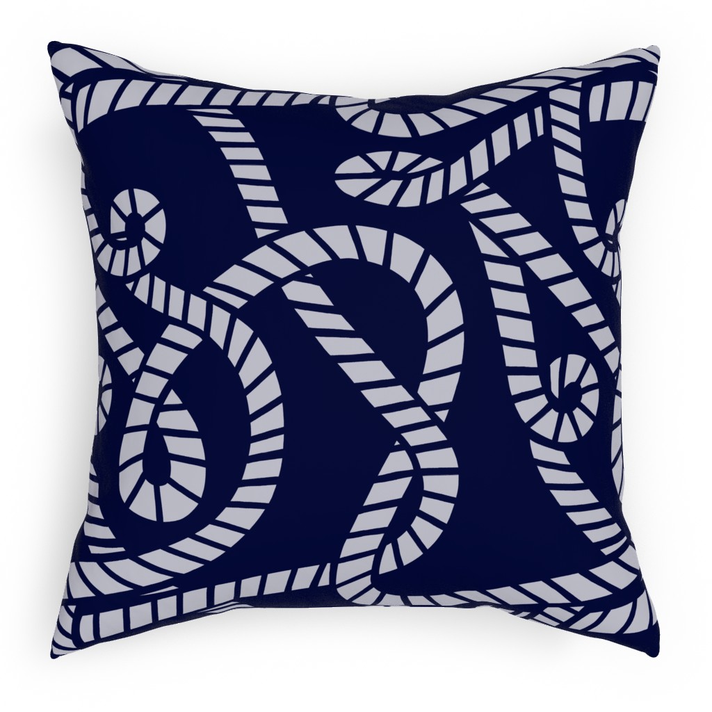 Nautical Rope on Navy Pillow, Woven, White, 18x18, Double Sided, Blue