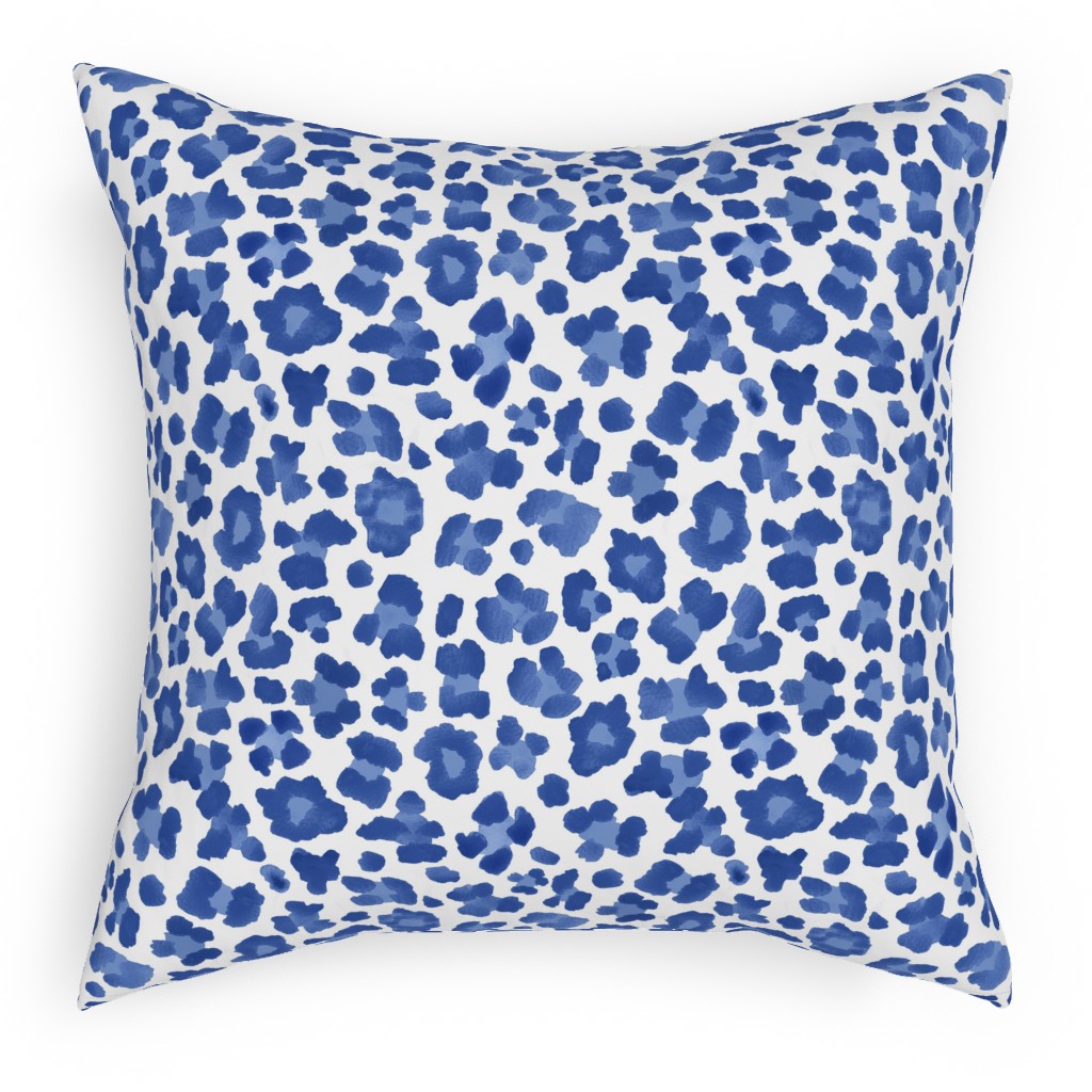 Leopard Print - Blue and White Pillow, Woven, White, 18x18, Double Sided, Blue