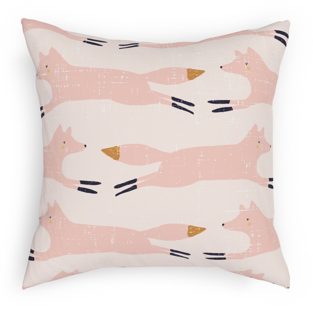 Leaping Fox - Pink Pillow, Woven, White, 18x18, Double Sided, Pink