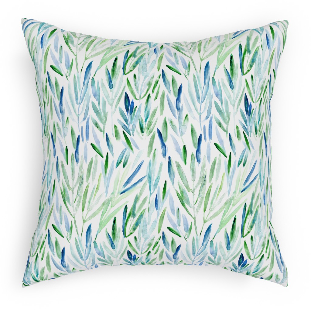 Watercolor Eucalyptus Leaves - Blue and Green Pillow, Woven, White, 18x18, Double Sided, Green, Classic Green