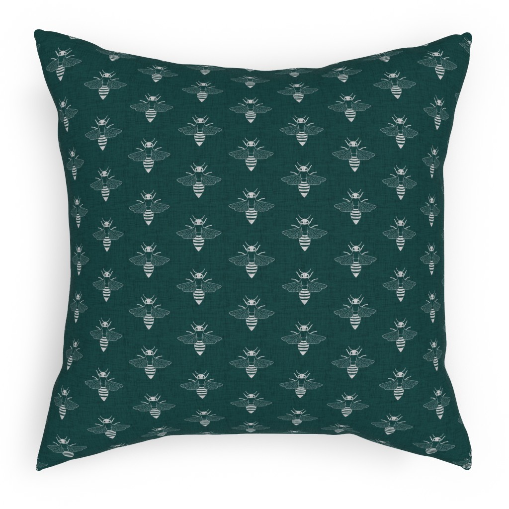 Bees in Flight - Green Pillow, Woven, White, 18x18, Double Sided, Green