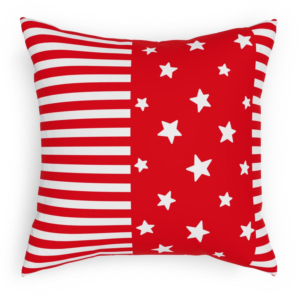Stars and Stripes - Red and White Pillow, Woven, White, 18x18, Double Sided, Red