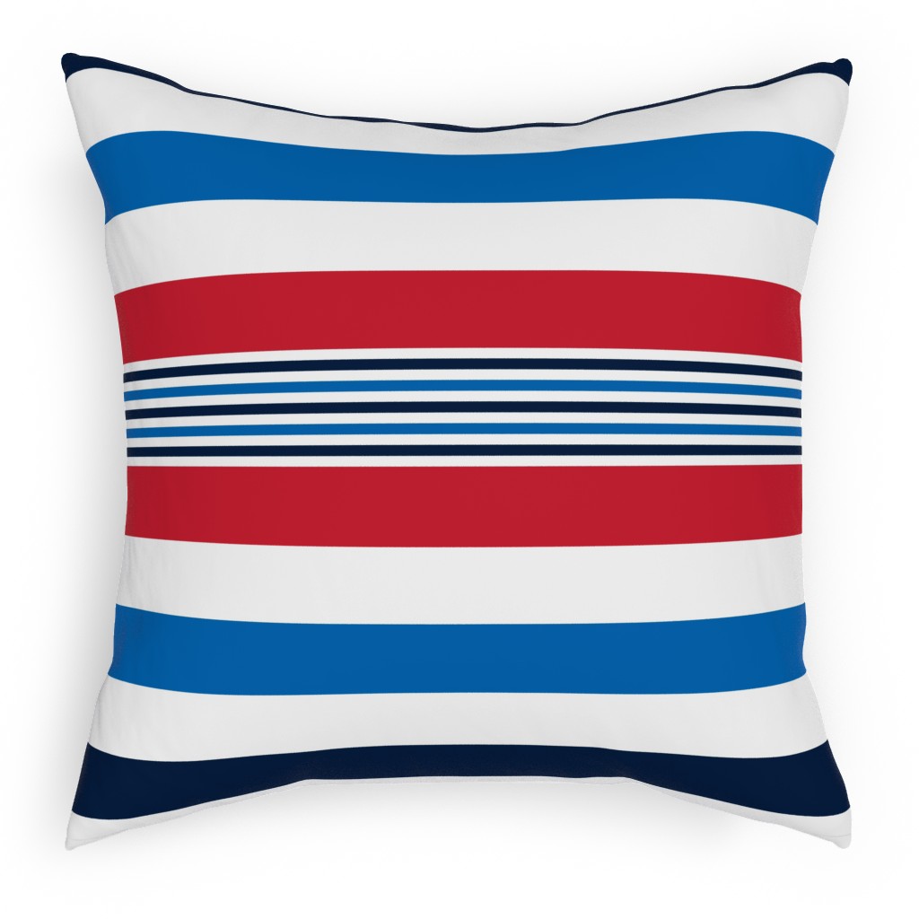 Horizontal Stripes - Red White and Blue Pillow, Woven, White, 18x18, Double Sided, Red