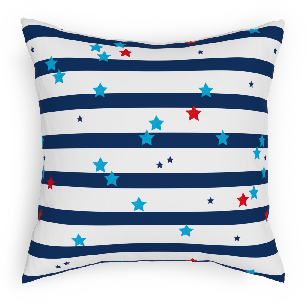 Stars and Stripes Americana - Multi Pillow, Woven, White, 18x18, Double Sided, Blue