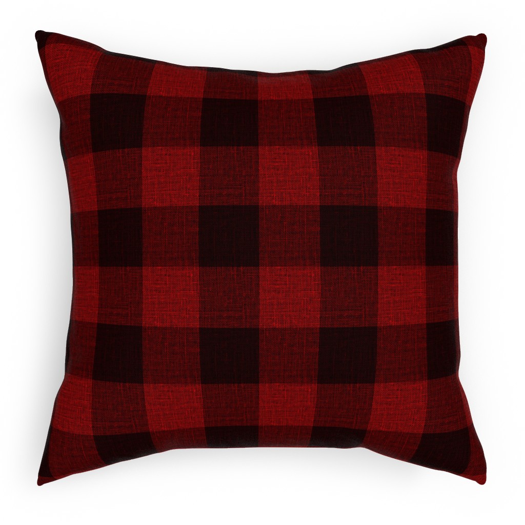 Linen Look Gingham Lumberjack - Red, Black Pillow, Woven, White, 18x18, Double Sided, Red