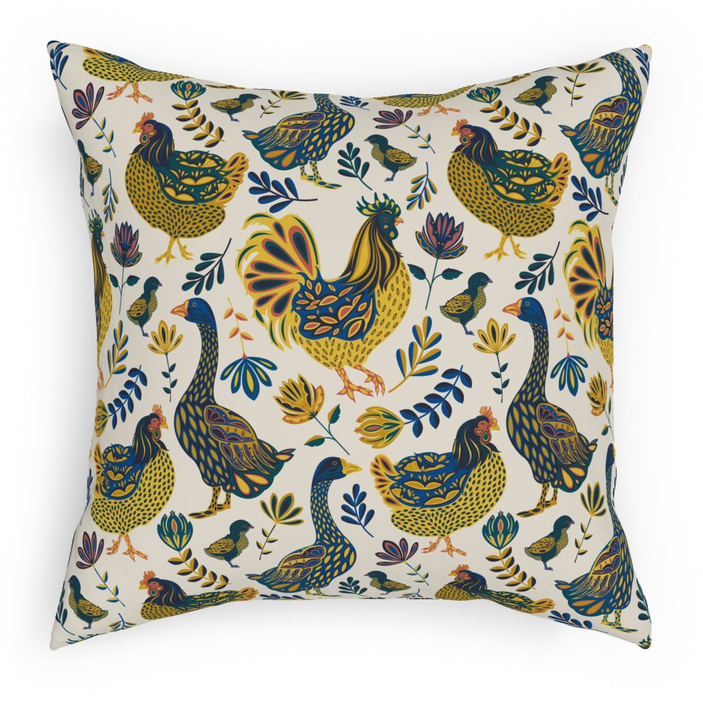 French Farm - Multi Pillow, Woven, White, 18x18, Double Sided, Multicolor