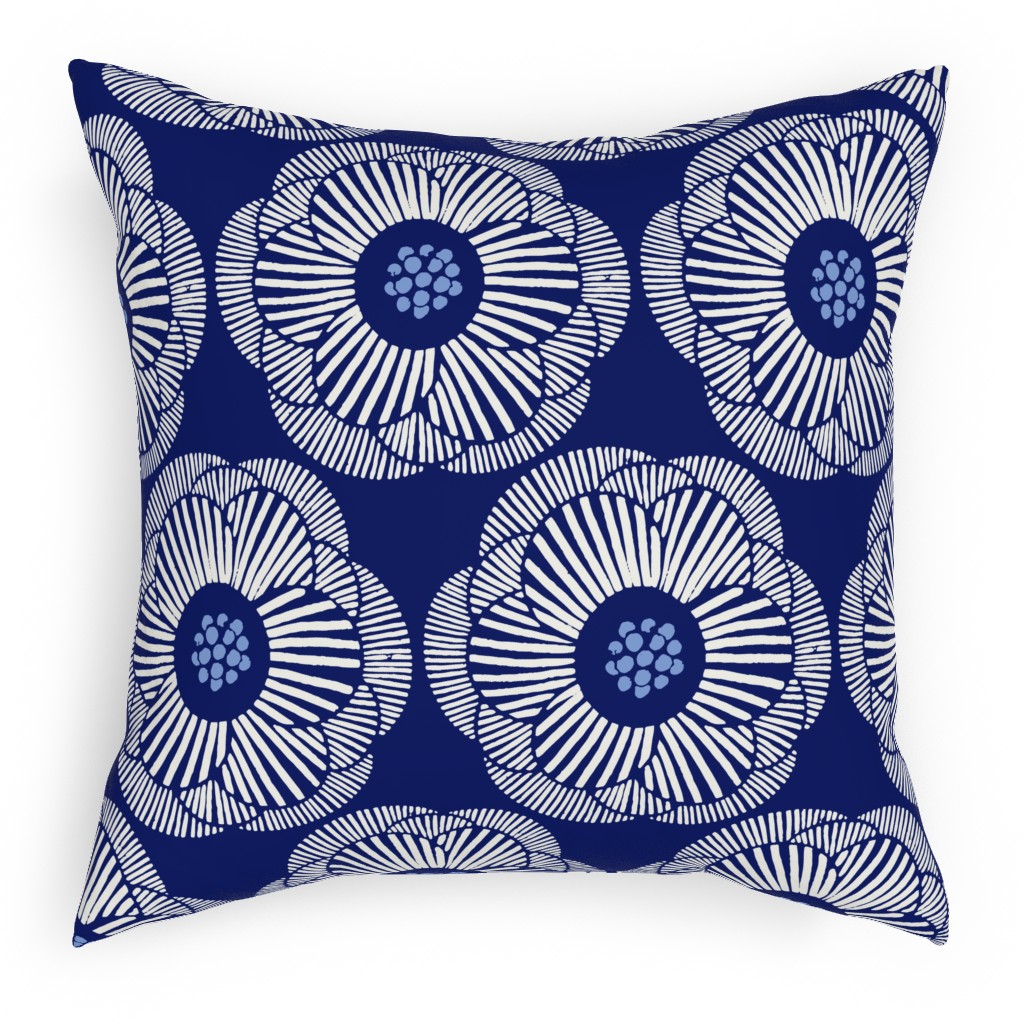 Camellia - Dark Blue Pillow, Woven, White, 18x18, Double Sided, Blue